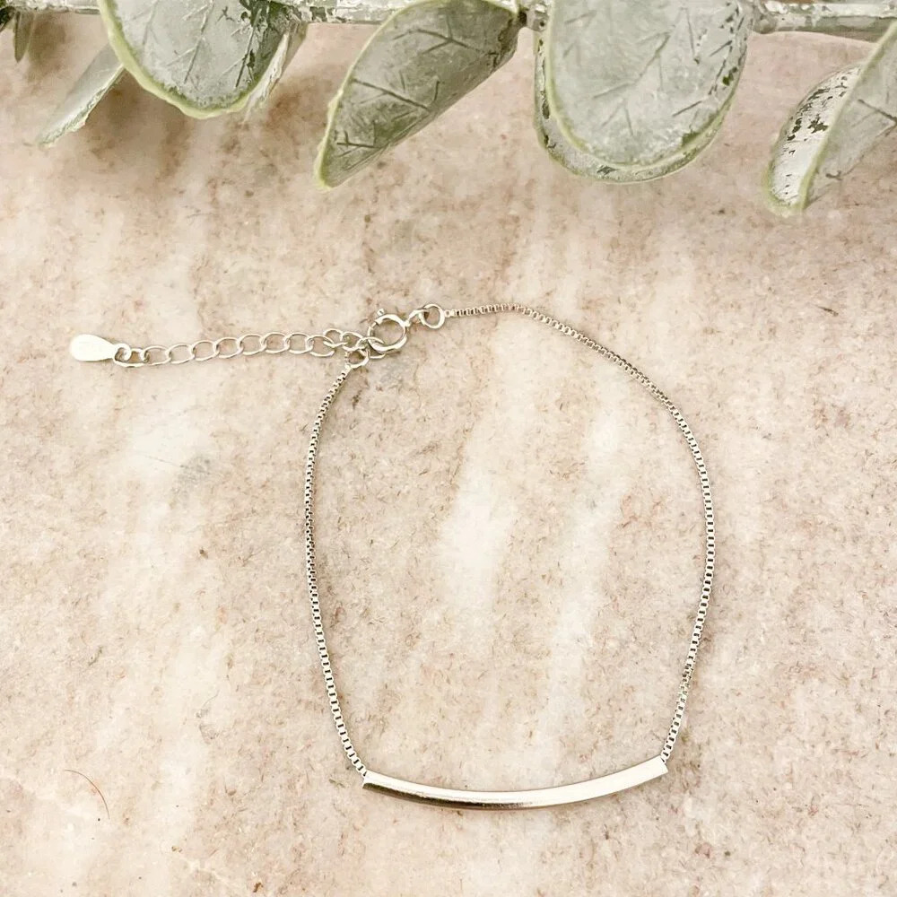 925 Sterling Silver Dainty Bracelet Bar Bracelet Minimalist Box Chain Bracelet